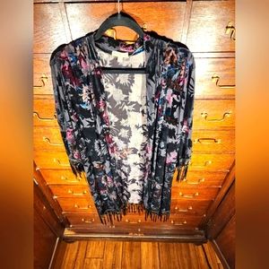 Velvet and Sheer Shawl with Fringe 2X